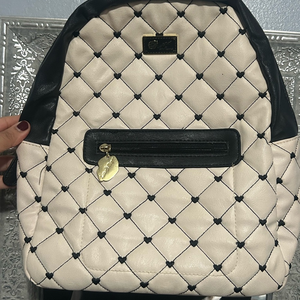 Betsey Johnson Quilted Cream and Black Backpack
